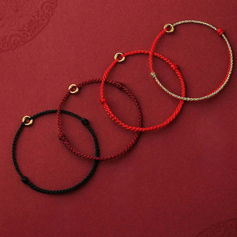 Buddha Stones Small Peace Buckle Braided String Adjustable Connection Bracelet Anklet