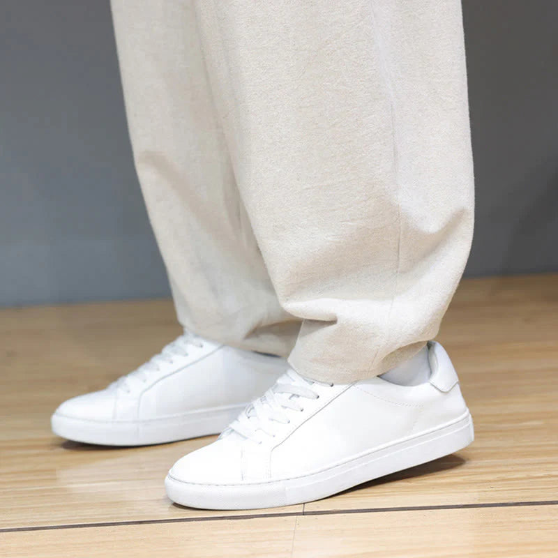 Buddha Stones Fall Sports Men's Pure Color Button Design Cotton Pants With Pockets