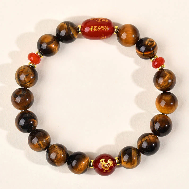 Buddha Stones 12 Chinese Zodiac Natural Tiger Eye Red Agate Protection Bracelet