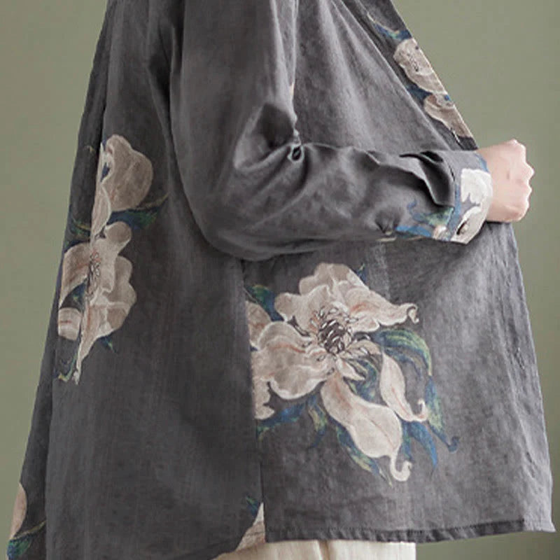Buddha Stones Literary Artistic Flower Print Cotton Clothing