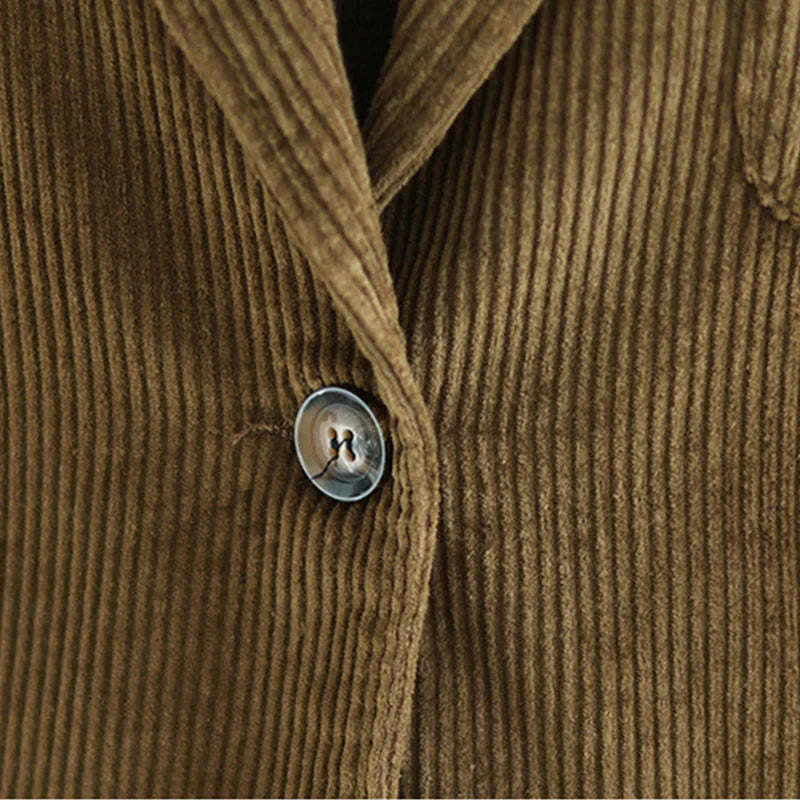Buddha Stones Retro Plain Women's Long Sleeve Corduroy Jacket With Pockets