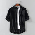 Buddha Stones Summer Solid Men's Buttons Half Sleeve Cotton Linen Shirt