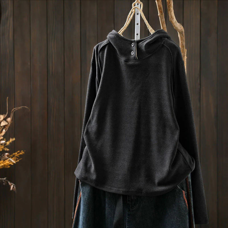Buddha Stones Winter Solid Color Cotton Thickened Long Sleeve Women's Hoodie Has Hood