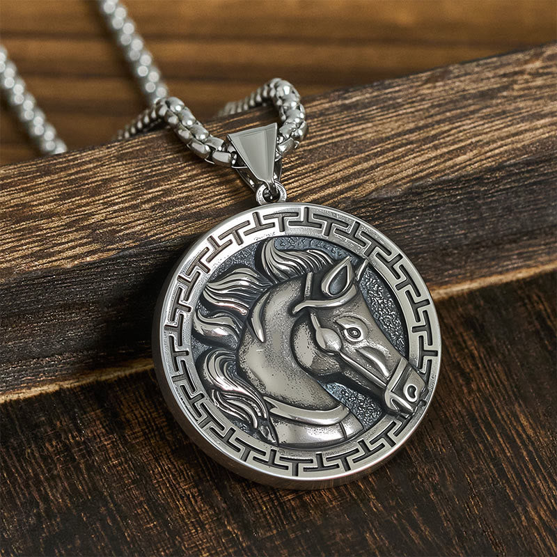 Buddha Stones Year Of The Horse Titanium Steel Balance Necklace Pendants