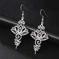 Buddha Stones Hollow Lotus Flower Stainless Steel Enlightenment Metal Drop Earrings