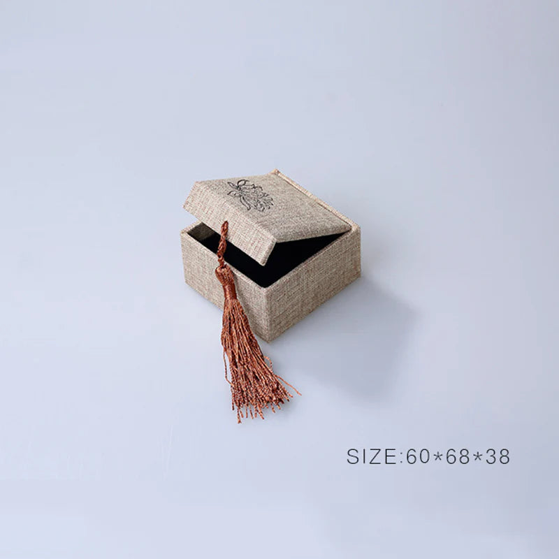 Buddha Stones Lotus Pattern Jewelry Storage Box Gift Box Tassels