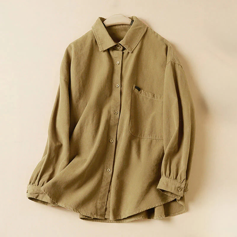 Buddha Stones Casual Buttons Design Women's Stand Collar Long Sleeve Cotton Shirt