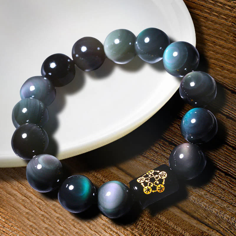 Buddha Stones Natural Rainbow Obsidian Positive Transformation Bracelet