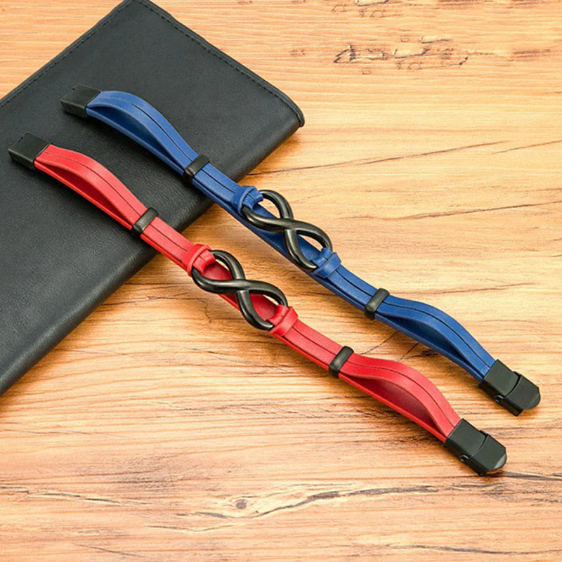 Buddha Stones Infinitely Design Titanium Steel Multicolored Leather Strengthen Bracelet
