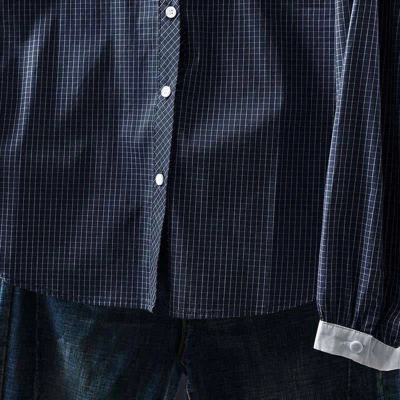 Buddha Stones Plaid Contrasting Buttons Down Long Sleeve Women's Cotton Shirt
