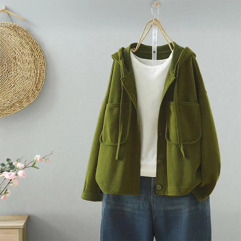Buddha Stones Solid Color Buttons Down Decorative Pocket Women's Long Sleeve Cardigan