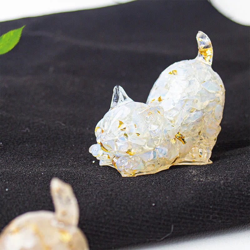 Buddha Stones Stretching Cat Resin Crystal Gravel Meditation Decoration