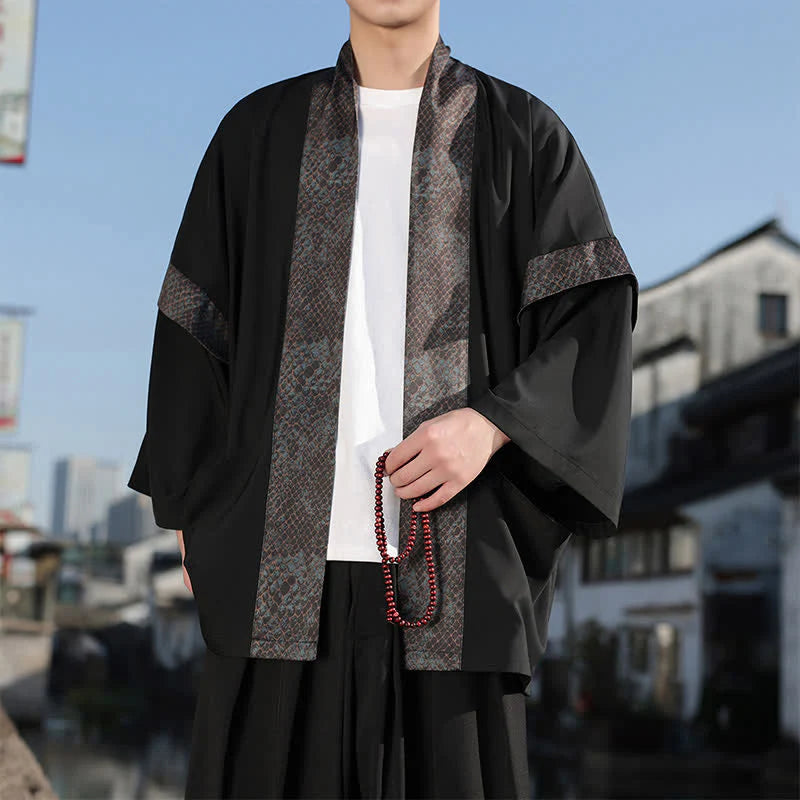 Buddha Stones Summer Casual Zen Lapel Collar Men's Elbow-Length Sleeve Kimono