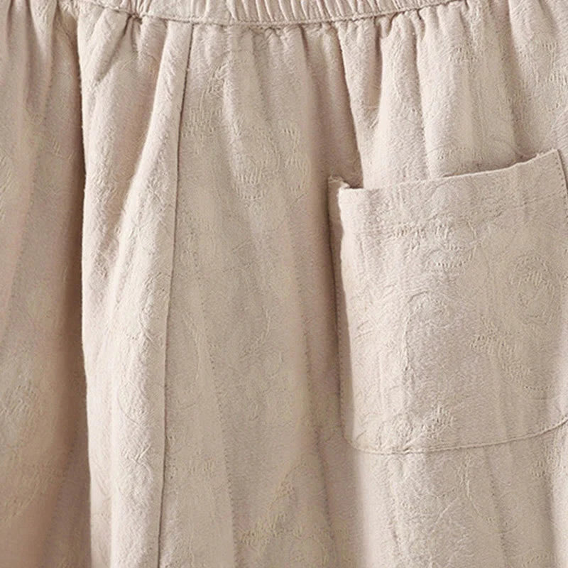 Buddha Stones Jacquard Cotton-padded Women's Wide Leg Thermal Ankle-Length Pants With Pockets