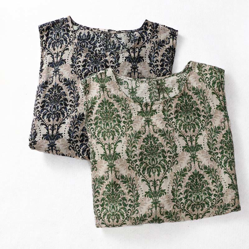 Buddha Stones Commute Summer Printing Simple Design Crew Neck Sleeveless Maxi Dress