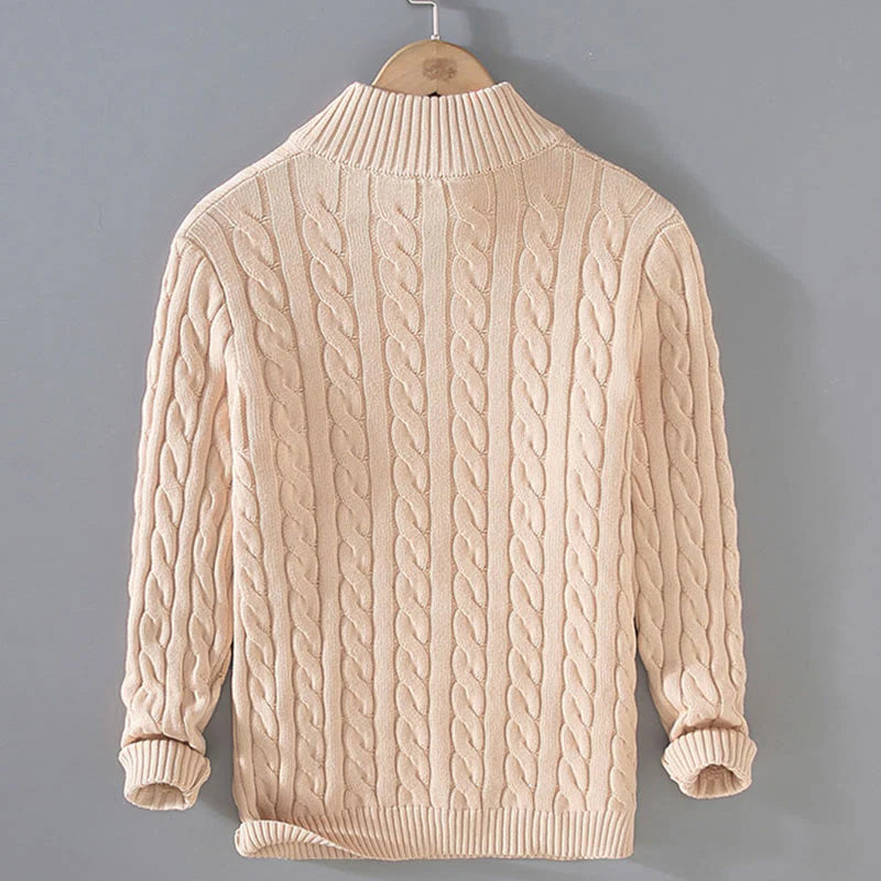 Buddha Stones Winter Textured High Neck Zipper Design Men's Long Sleeve Cotton Sweater