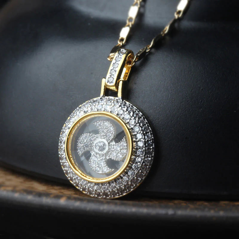 Buddha Stones Gold plated Copper Brass Rotatable Windmill Fu Balance Necklace Pendant