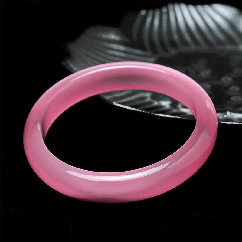 Buddha Stones Pink Cat's Eye Stone Peace Love Cuff Bangle Bracelet