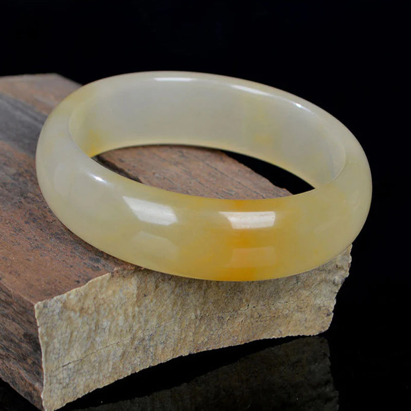 Buddha Stones Natural Golden Silk Jade Luck Wealth Bracelet Bangle