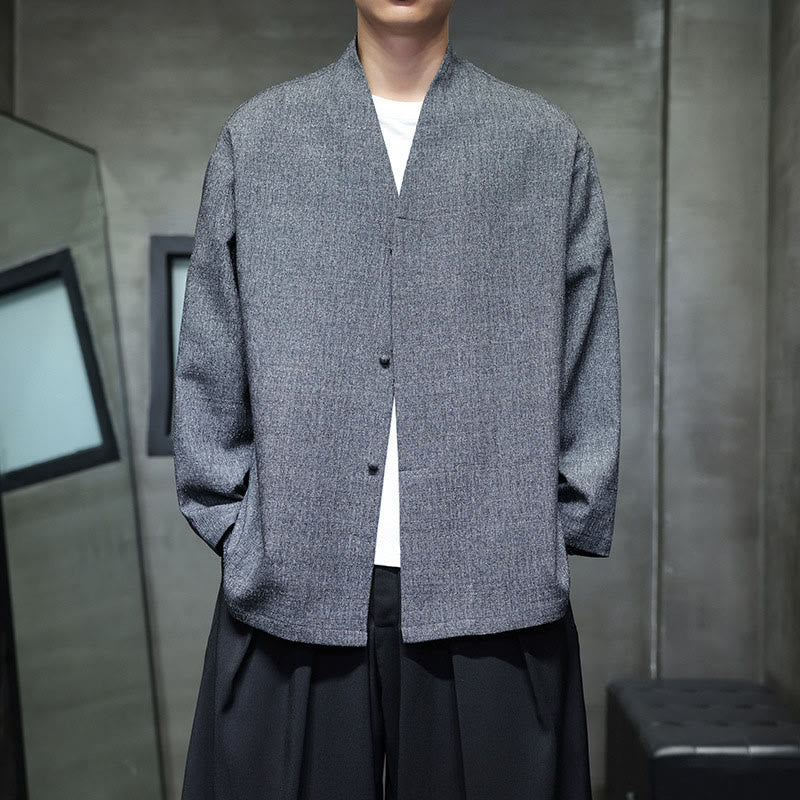 Buddha Stones Spring Fall Solid Color Long Sleeve Men's Jacket