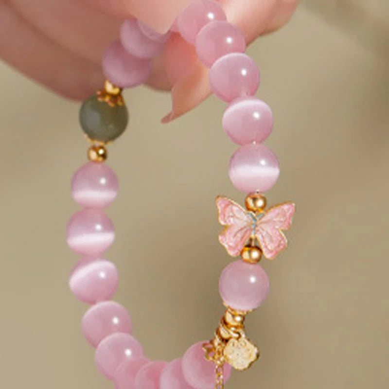Buddha Stones 925 Sterling Silver Cat's Eye Hetian Jade Butterfly Peace Lock Charm Peace Bracelet