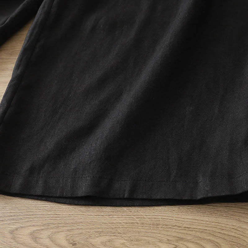 Buddha Stones Women's Fall Commute Solid Color Zipper Design Cotton Wide Leg Pants With Pockets