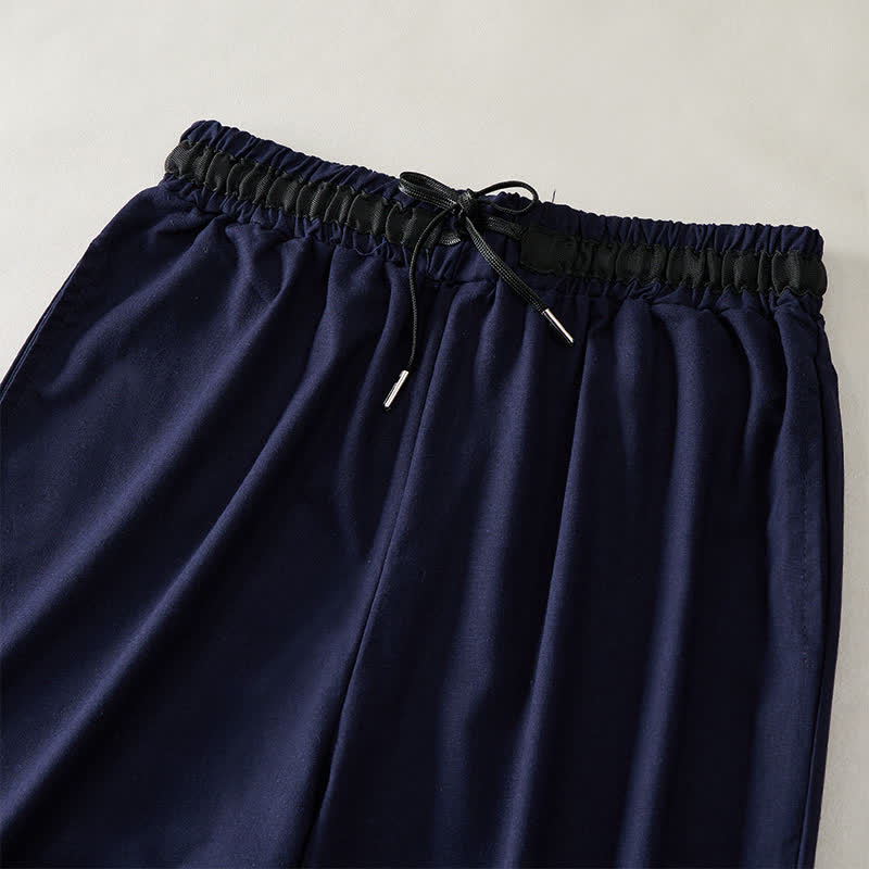 Buddha Stones Commute Drawstring Cotton Cropped Women's Wide Leg Pants With Pockets