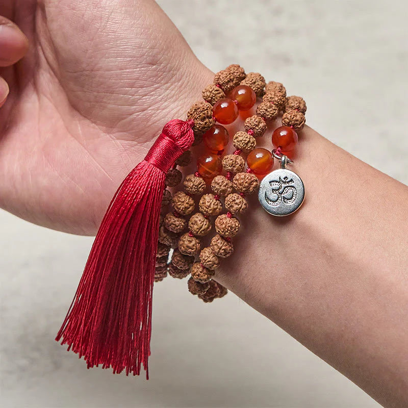 Buddha Stones Tibetan 108 Beads Bodhi Seed Om Symbol Charm Tassel Wealth Auspiciousness Mala