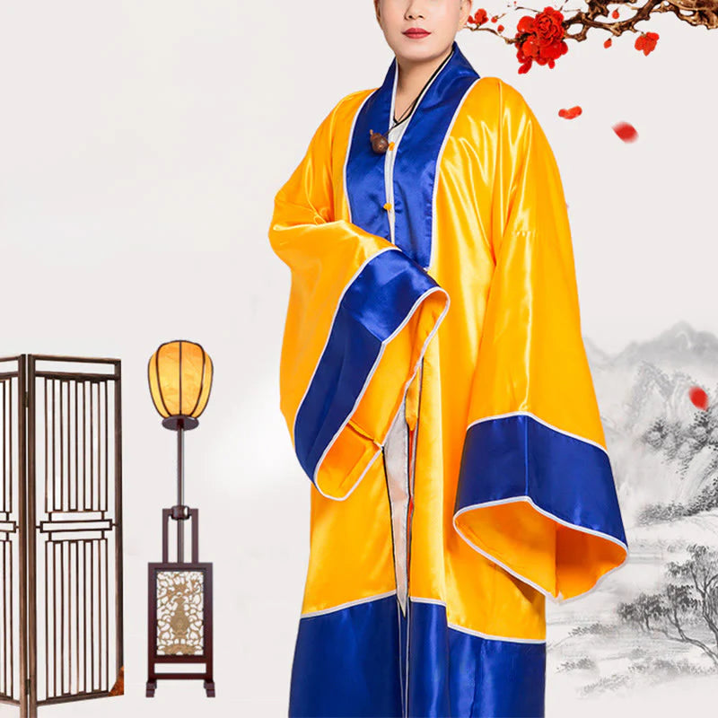 Buddha Stones Wudang Crane Embroidery Long Wide Sleeve Unisex Taoist Robe Gown Kimono For Qigong Tai Chi Ceremony