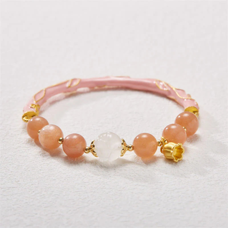 Buddha Stones Sun Stone Golden Silk Jade Lily of the Valley Charm Positive Bracelet Bangle