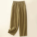 Buddha Stones Casual Snap Buttons Women's Cotton Polyester Pants With Pockets