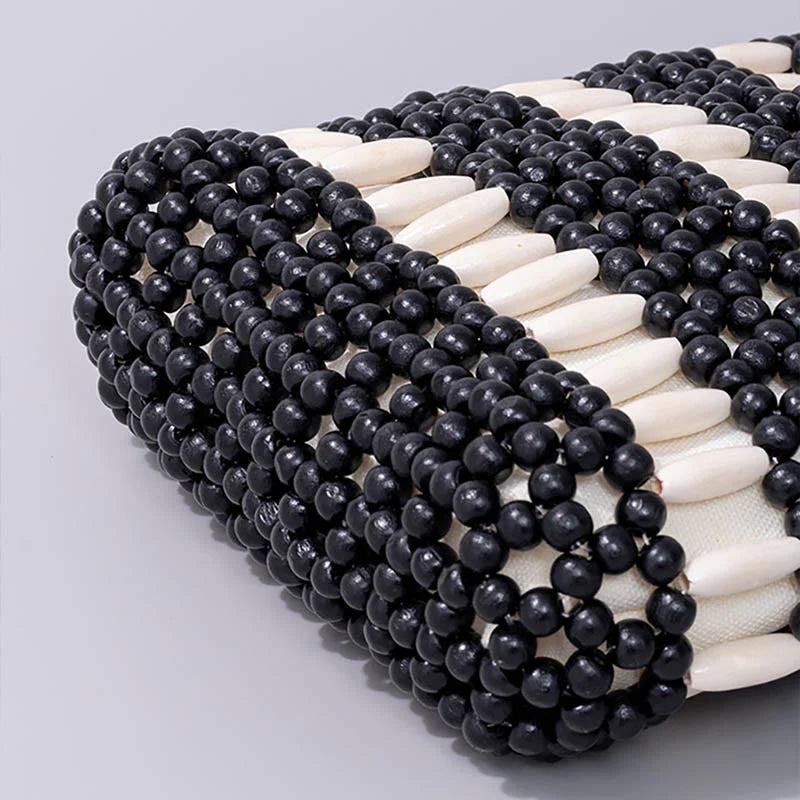 Buddha Stones Hand-woven Round Wooden Beads Handbag