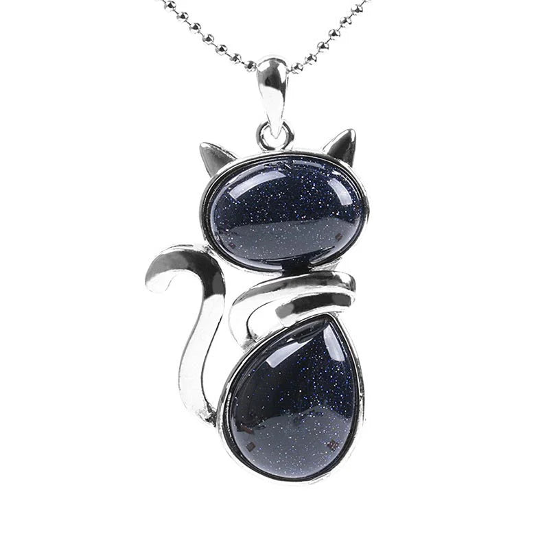 Buddha Stones Cat Pattern Natural Crystal Protection Necklace Pendant (Extra 35% Off | USE CODE: FS35)