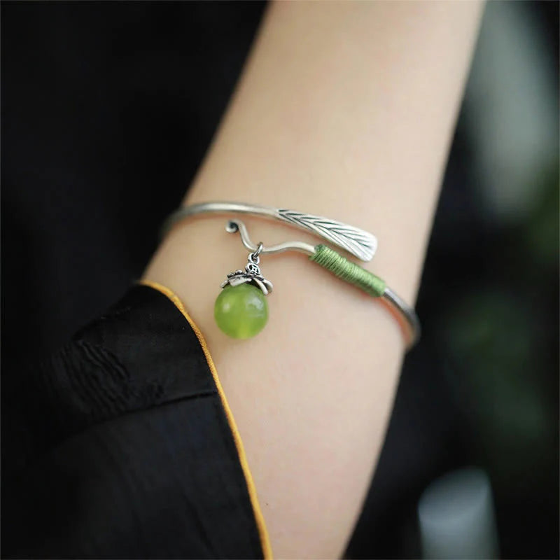 FREE Today: Luck and Healing Copper Alloy Green Bead Charm Cuff Bracelet Bangle