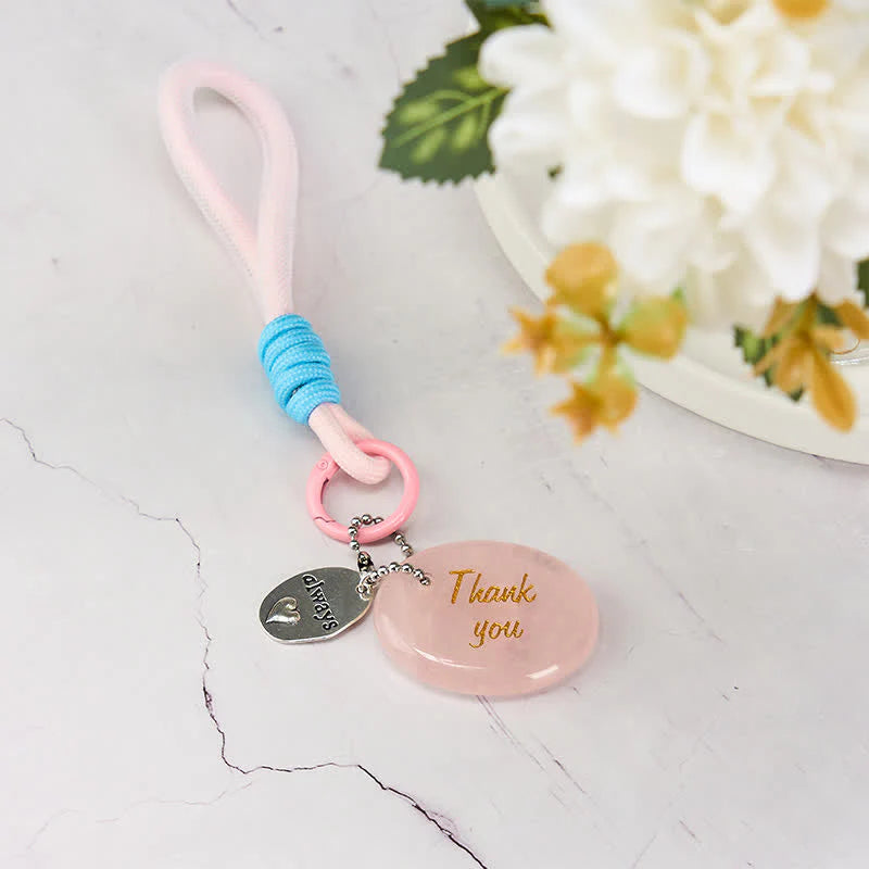 FREE Today: Loving Energy and Healing Thank You Gifts Natural Rose Quartz Crystal Key Chain Hanging Decoration