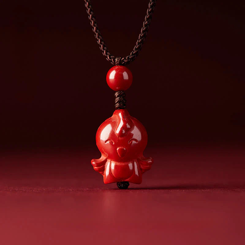 Buddha Stones Year Of The Horse Chinese Zodiac Engraved Design Cinnabar Blessing Rope Necklace Pendants