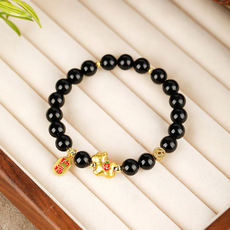 Buddha Stones Year Of The Horse Black Obsidian Strength Bracelet