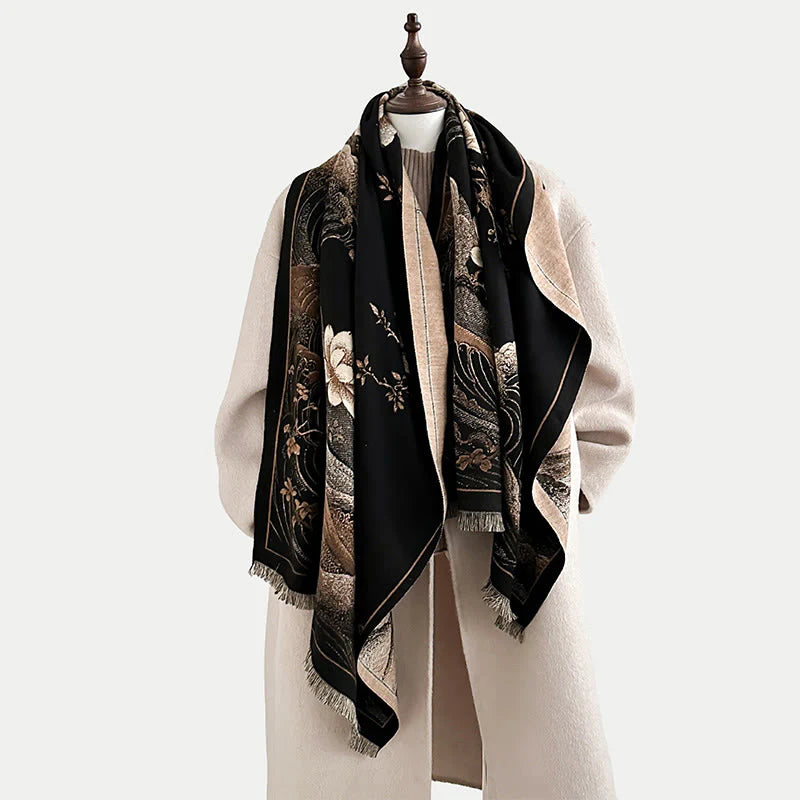 Buddha Stones Fall Lotus Flowers Ocean Waves Pattern Soft Scarf Tassel Shawl