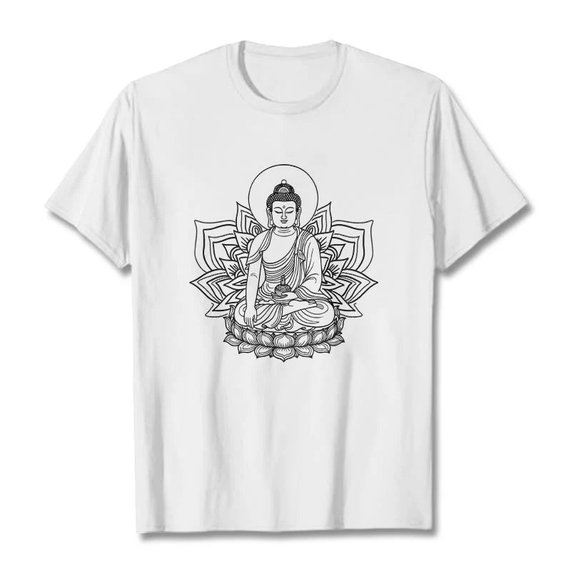 Buddha Stones Medicine Buddha Seated On A Lotus Pedestal Tee T-shirt