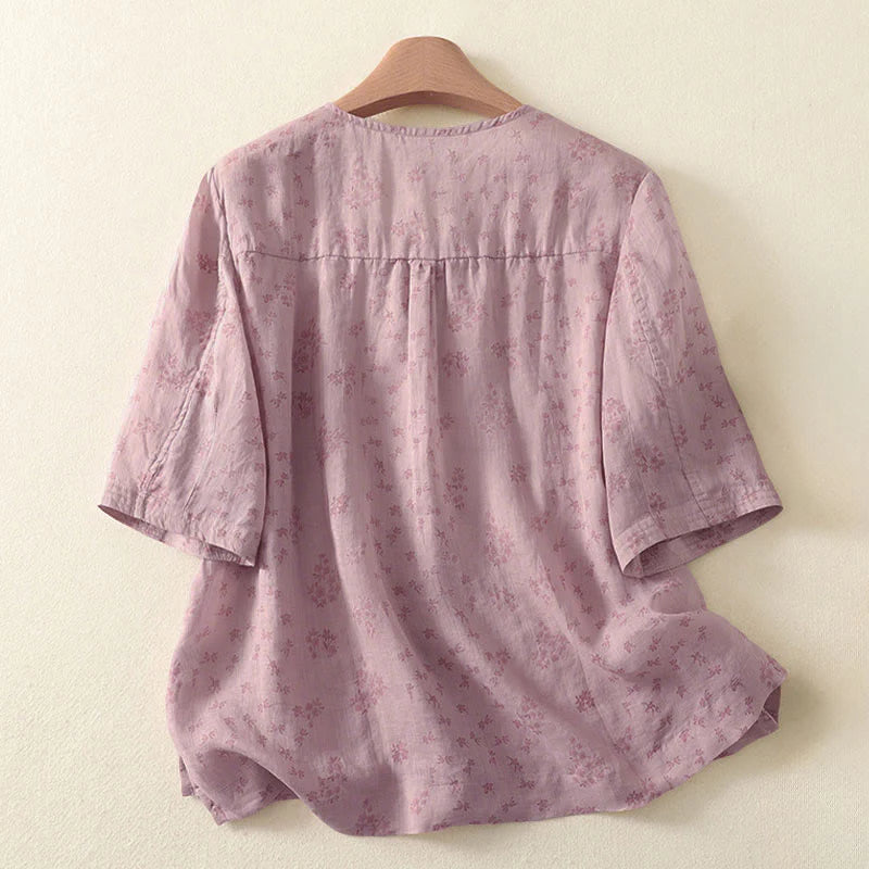 Buddha Stones Casual Floral Print Pattern Three Quarter Sleeve Women's Buttons Shirt