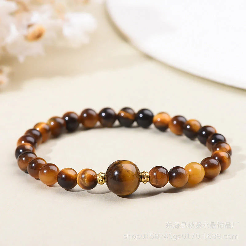 Buddha Stones Tiger Eye Black Obsidian Courage Beads Bracelet
