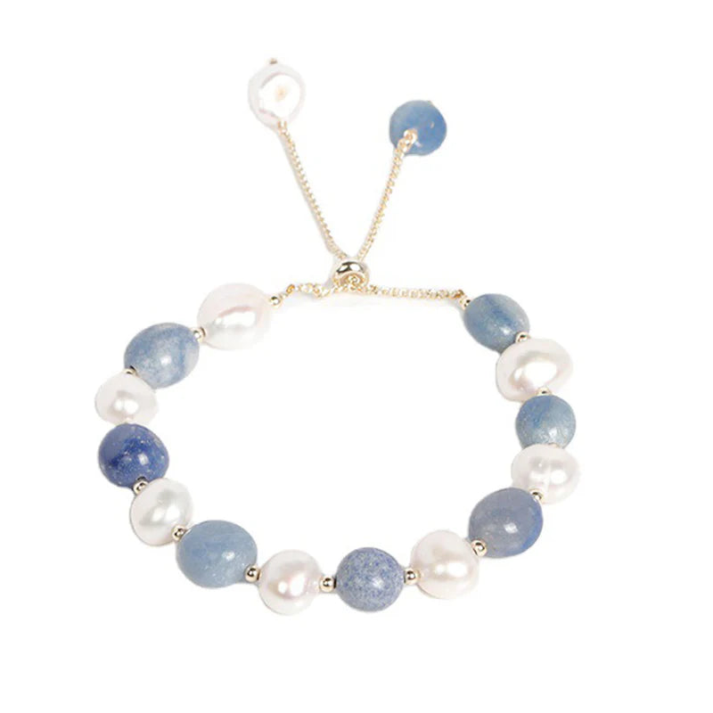 Buddha Stones Natural Blue Aventurine Crystal Pearl Bead Healing Bracelet (Extra 35% Off | USE CODE: FS35)