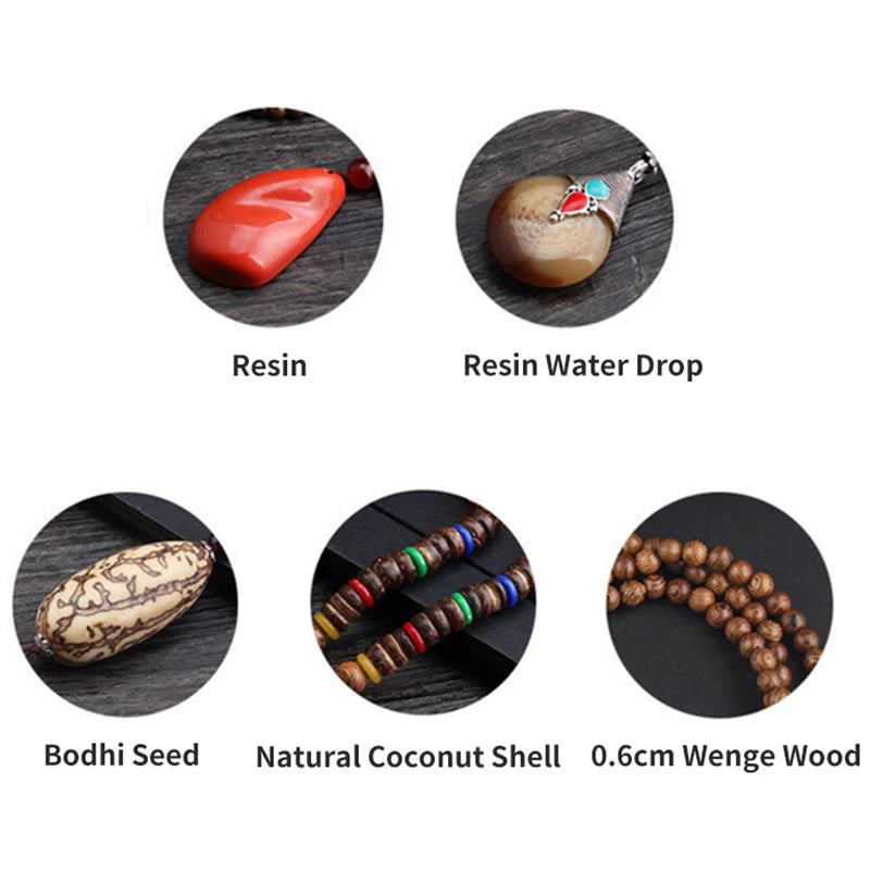Buddha Stones Tibetan Wenge Wood Bodhi Seed Agate Balance Peace Necklace Pendant (Extra 40% Off | USE CODE: FS40)