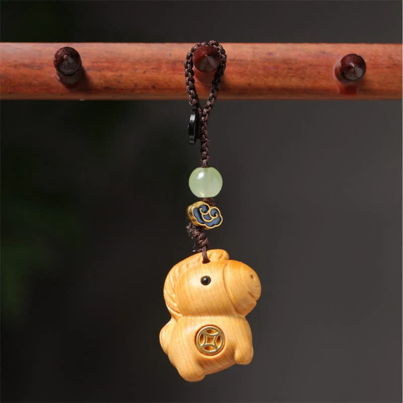 Buddha Stones Hoping You Have a Joyful Year Year of the Horse Rainbow Eucalyptus Small Leaf Red Sandalwood Key Chain Includes Gift Message Card