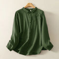 Buddha Stones Embroidered Flower Vine Pattern Long Sleeve Women's Lapel Shirt