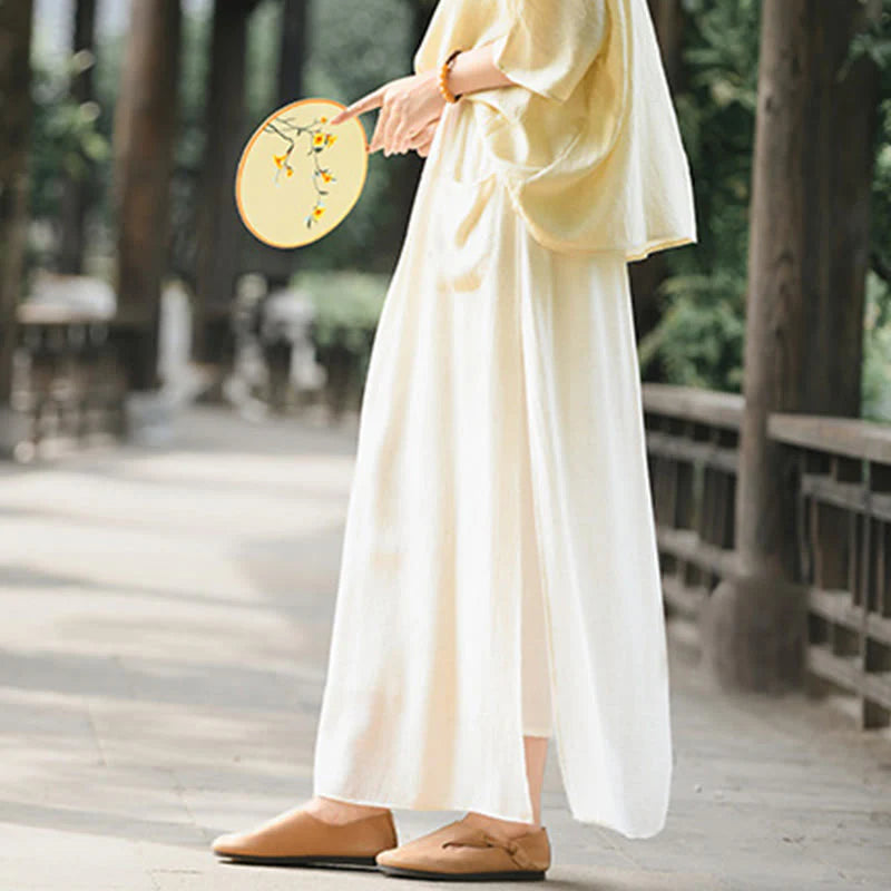 Buddha Stones Solid Color Hem Slit Design Women's Skirt Pants With Pockets