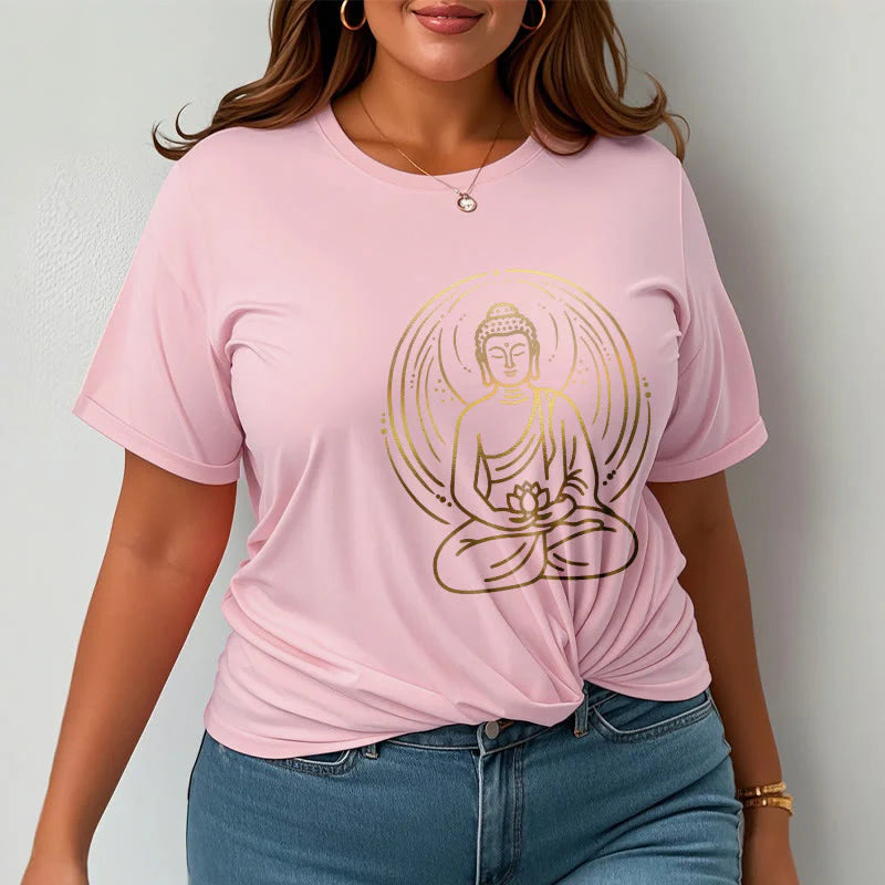 Buddha Stones Golden Meditation Buddha Halo Holding A Lotus Flower Tee T-shirt