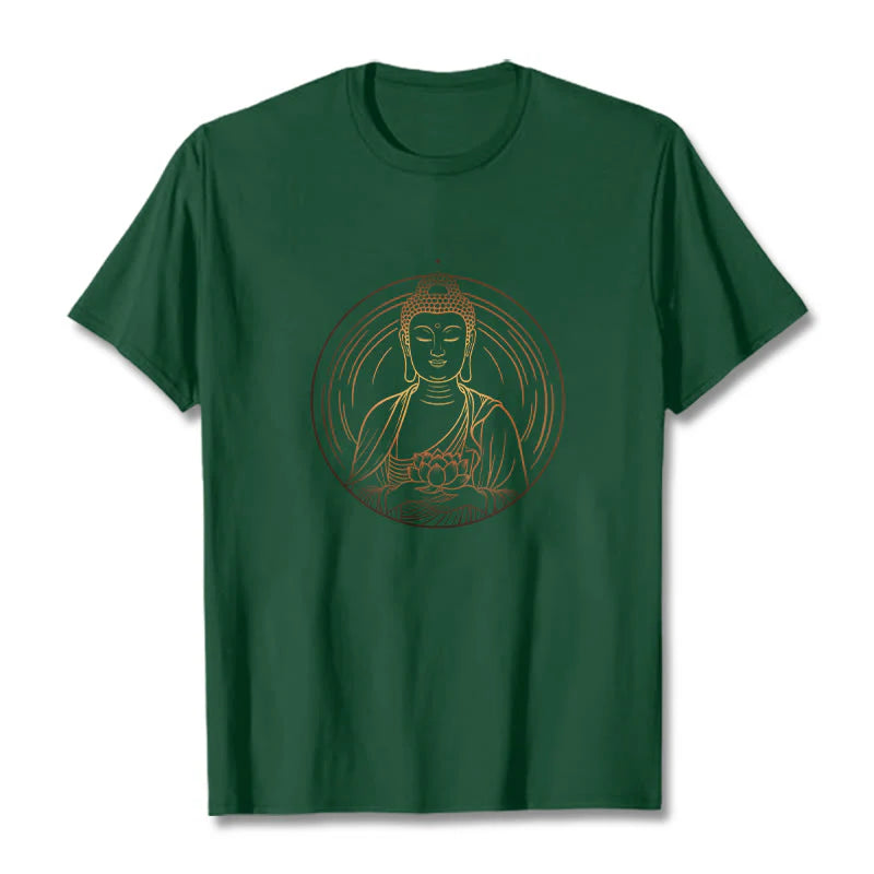 Buddha Stones Golden Buddha Holding A Lotus Flower Tee T-shirt