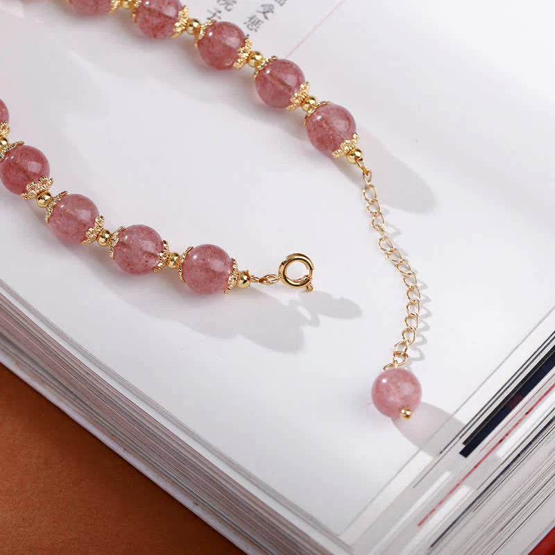 Buddha Stones 925 Sterling Silver Strawberry Quartz Year of the Rabbit Hetian Jade Moonstone Healing Bracelet (Extra 35% Off | USE CODE: FS35)