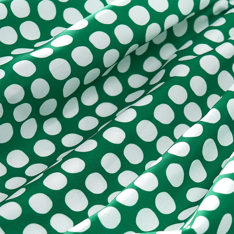 Buddha Stones Summer Elegant Polka Dot A Line Ruffle Hem Short Sleeve Knee Length Dress